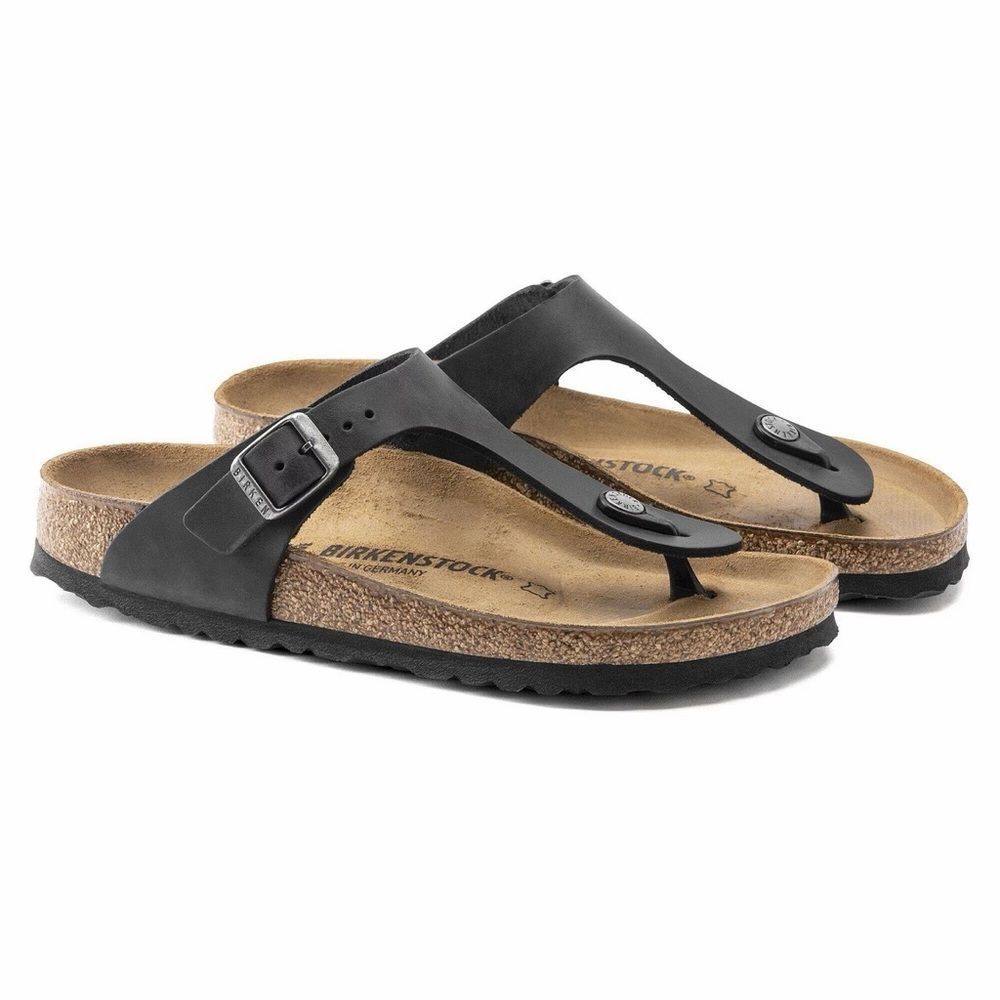 Birkenstock Gizeh Black Leather Thong Sandals - Size 10 (41) - NWT